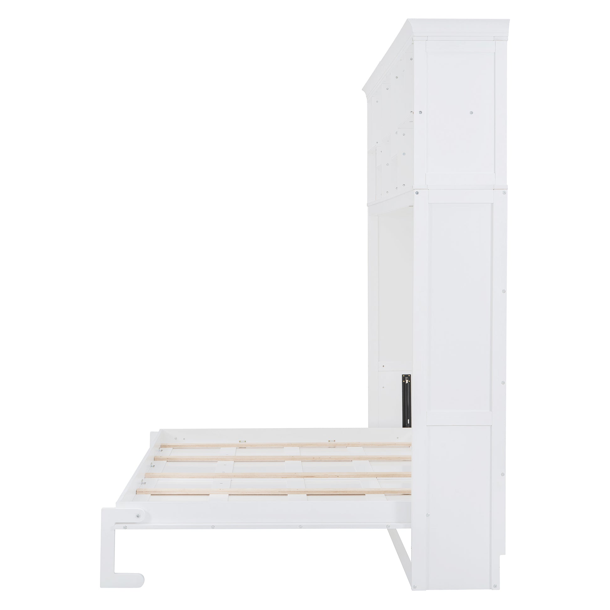 Queen Size Murphy Bed Wall Bed With Top Shelves & Usb,White Queen White Plywood