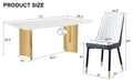 Table And Chair Set.The Table Has A Glass Top With Imitation Marble Pattern Stickers And Stainless Steel Golden Legs. Paried With Chairs With Pu Artificial Leather Backrest Cushions And Black Legs. White Gold Seats 6 Glass Metal