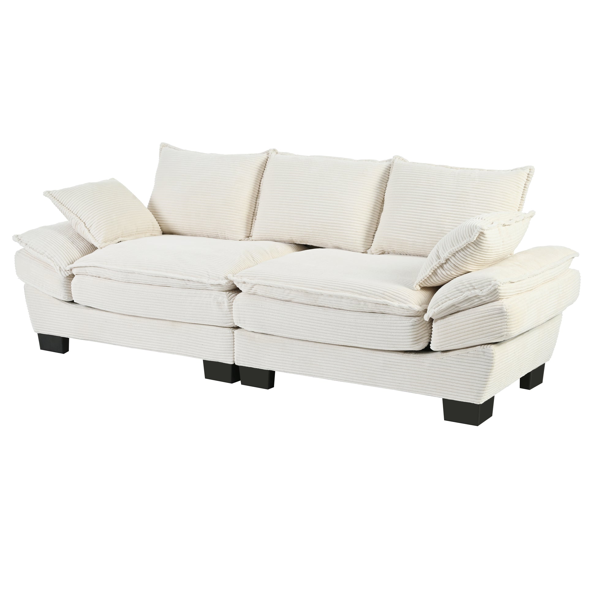 85.4" Modern Curved Sofa, Back Upholstered Couch With 2 Decorative Throw Pillows, Corduroy Fabric Couch For Living Room, Bedroomapartment Beige Corduroy 2 Seat