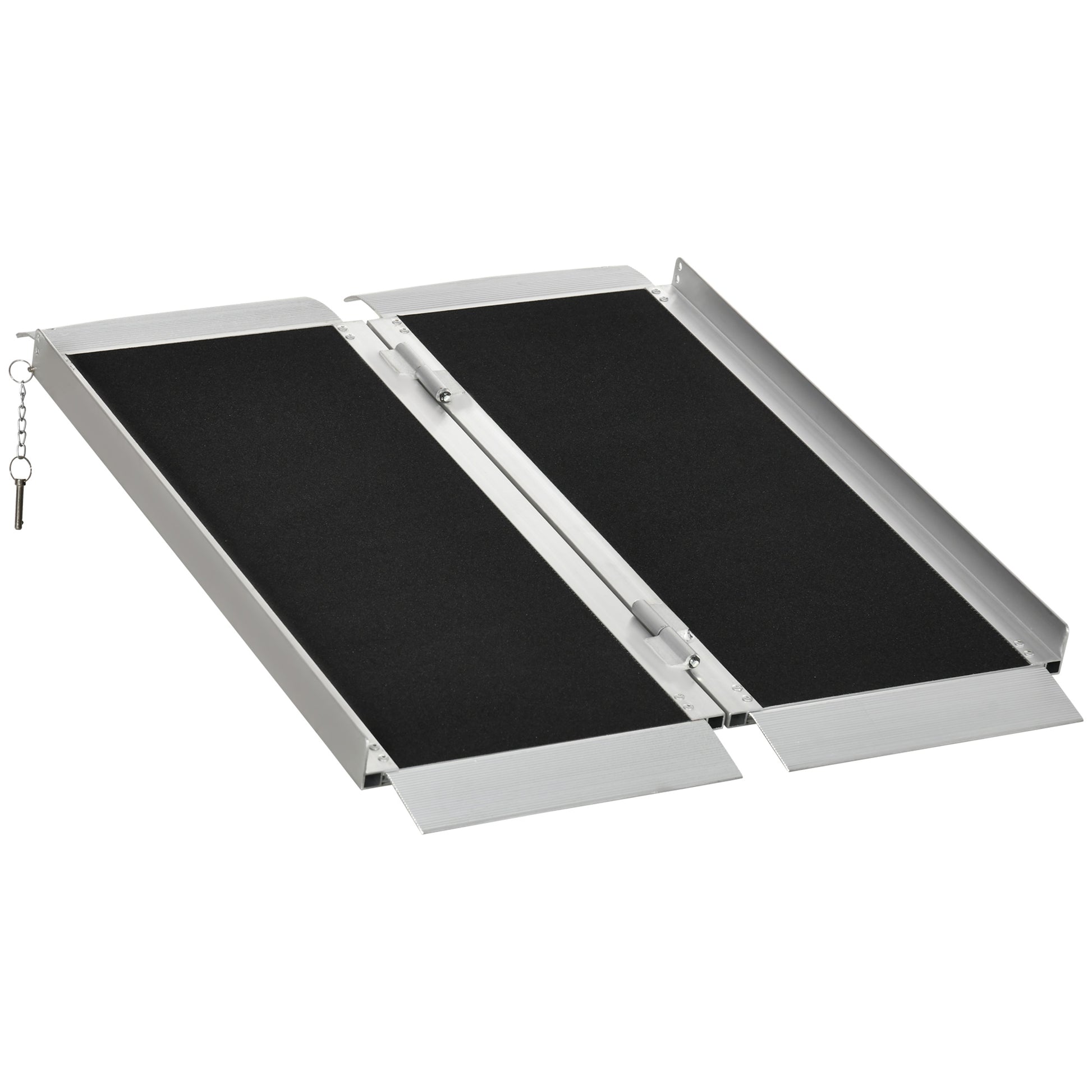 Homcom Wheelchair Ramp 3Ft, Folding Aluminum Threshold Ramp With Non Slip Surface, Transition Plates Above And Below, 600Lbs Weight Capacity For Home, Doorways, Curbs, Steps Black Aluminum