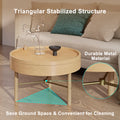 Modern Round Wood Rotating Tray Coffee Table With Storage & Metal Legs In Natural Natural Metal,Rubber Wood