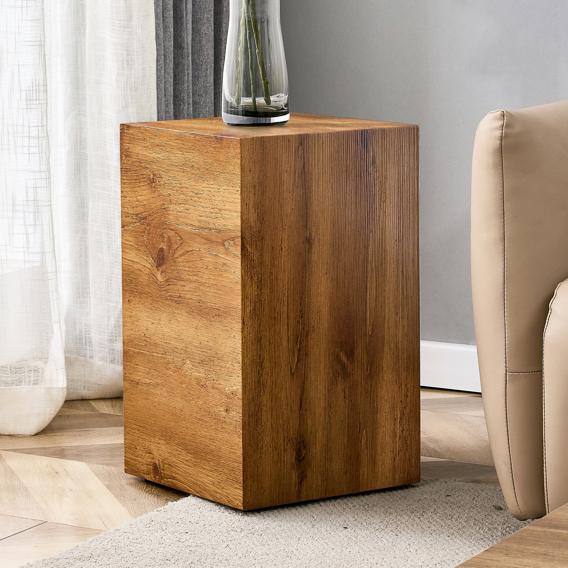 Compact Mdf Coffee Table: 11.8X11.8X19.6 Inches, Stylish Texture Design Wood Mdf