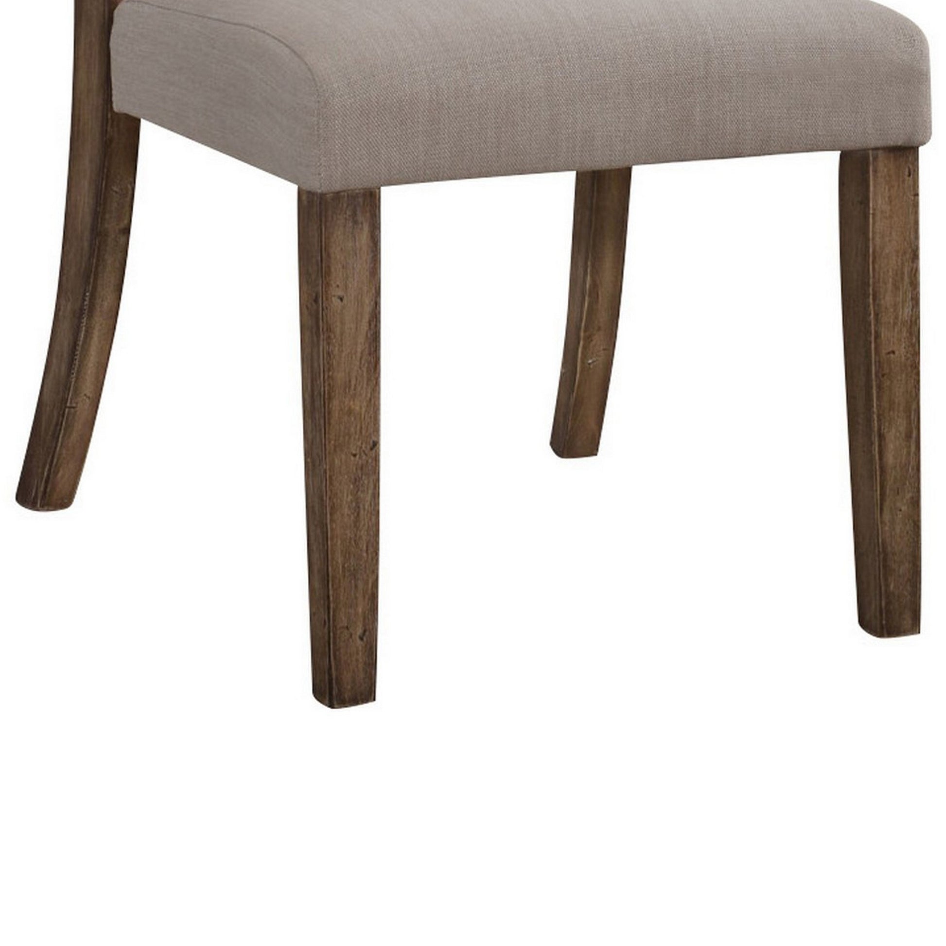 Dining Side Chair With Linen Tufted Back, Set Of 2, Beige Beige Wood