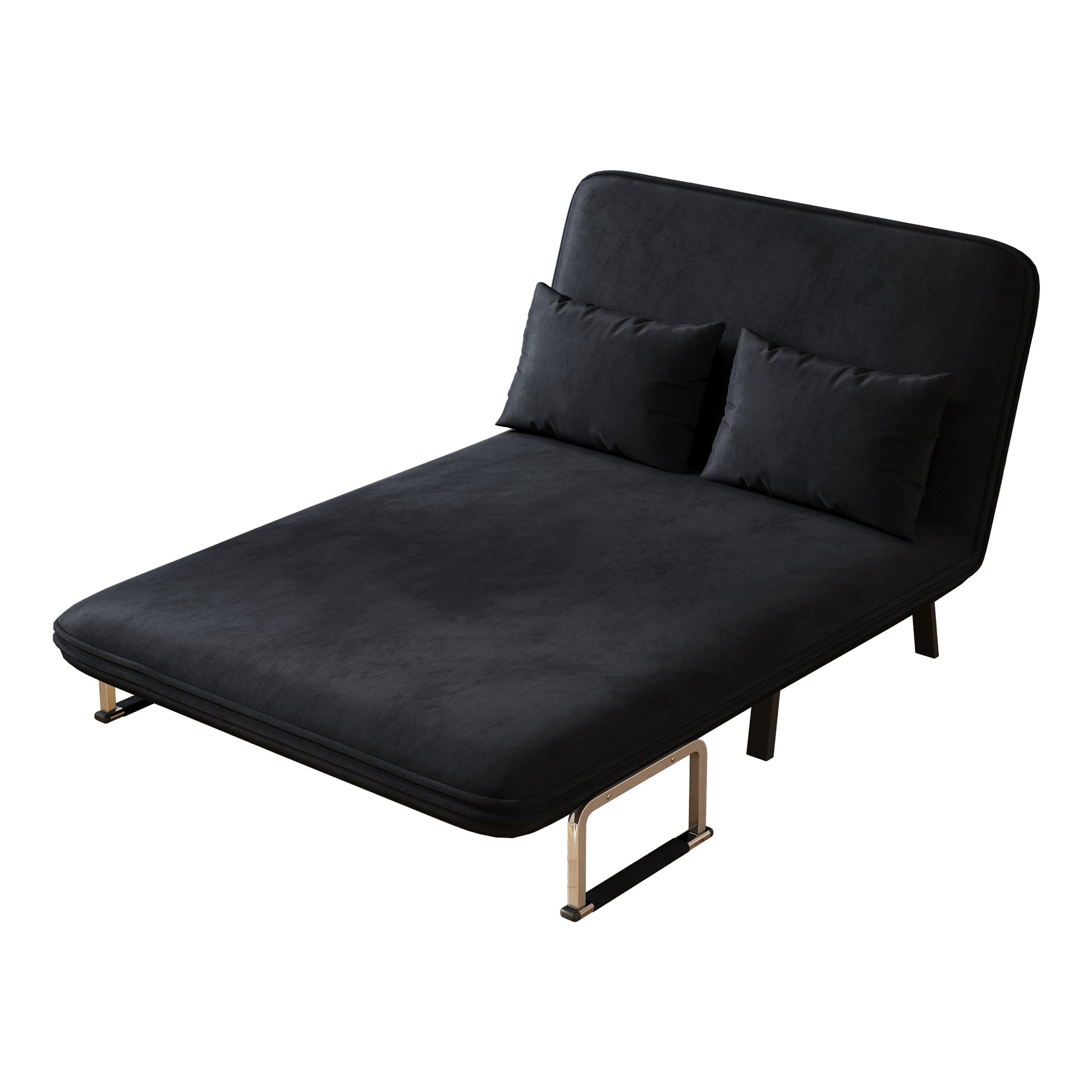 39 Convertible Chair Bed, Tri Fold Sofa Bed With Adjustable Backrest & Pillow, Leisure Chaise Lounge Couch With Sturdy Steel Frame For Home & Office, Comfortable Sleeper Chair Black Black Velvet Primary Living Space Medium Firm Contemporary Polyurethane