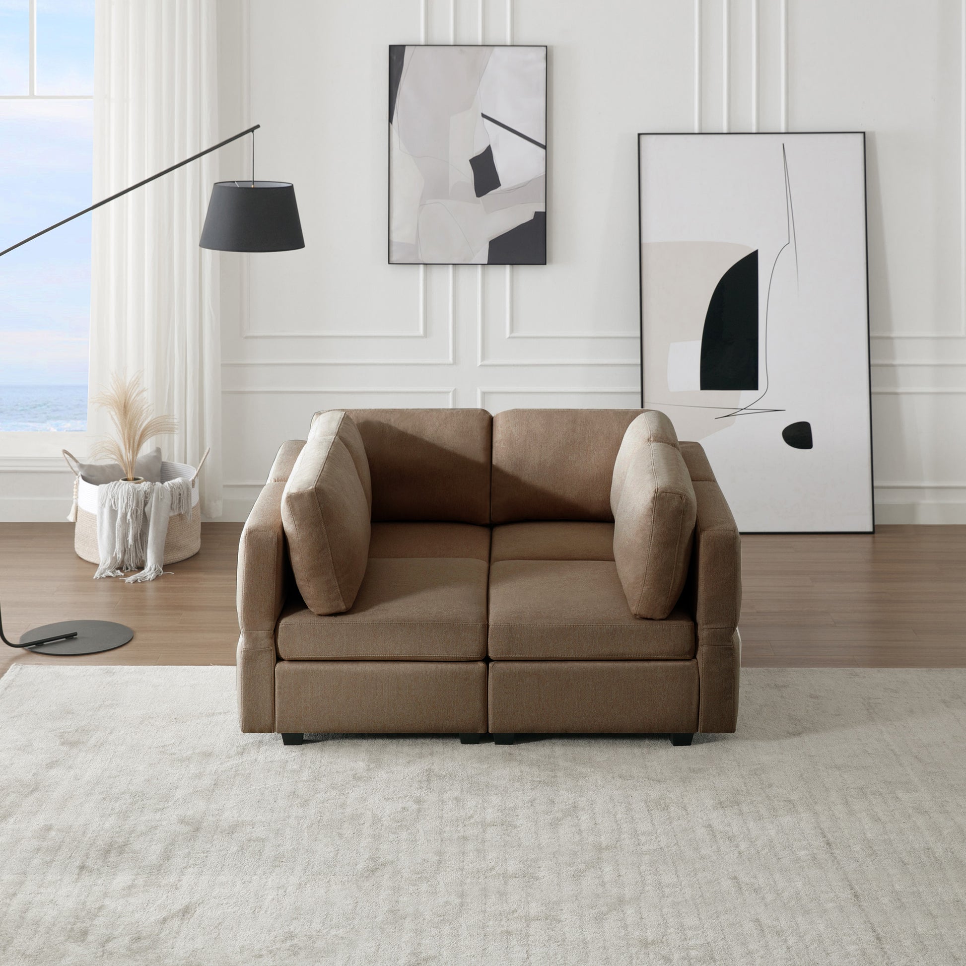 4 Seat Sofa Bed Upholstered Sofa Sleeper, Space Saving Sof Bed2 Seat Sofa With Storage Space Under Seatsall Arms And Backs Adjustabled For Ultimate Comfort Seating Brown Brown Polyester 4 Seat