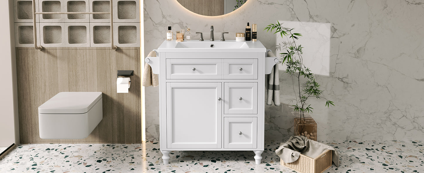 30'' Bathroom Vanity With Top Sink, Modern Bathroom Storage Cabinet With 2 Drawers And A Tip Out Drawer, Single Sink Bathroom Vanity Same As N710S130001K White Bathroom Modern Solid Wood Mdf Resin