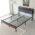 Black Full Metal Bed Frame With Upholstered Headboard And Footboard And Iron Slats, Rustic Bed Base, Heavy Duty Platform Bed Frame,12 Inch Underbed Storage No Springs Required Box Spring Required Full Black Dark Walnut Metal Brown Bedroom