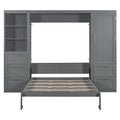 Queen Size Murphy Bed Wall Bed With Closet ,Drawers And Shelves,Gray Queen Gray Mdf Lvl