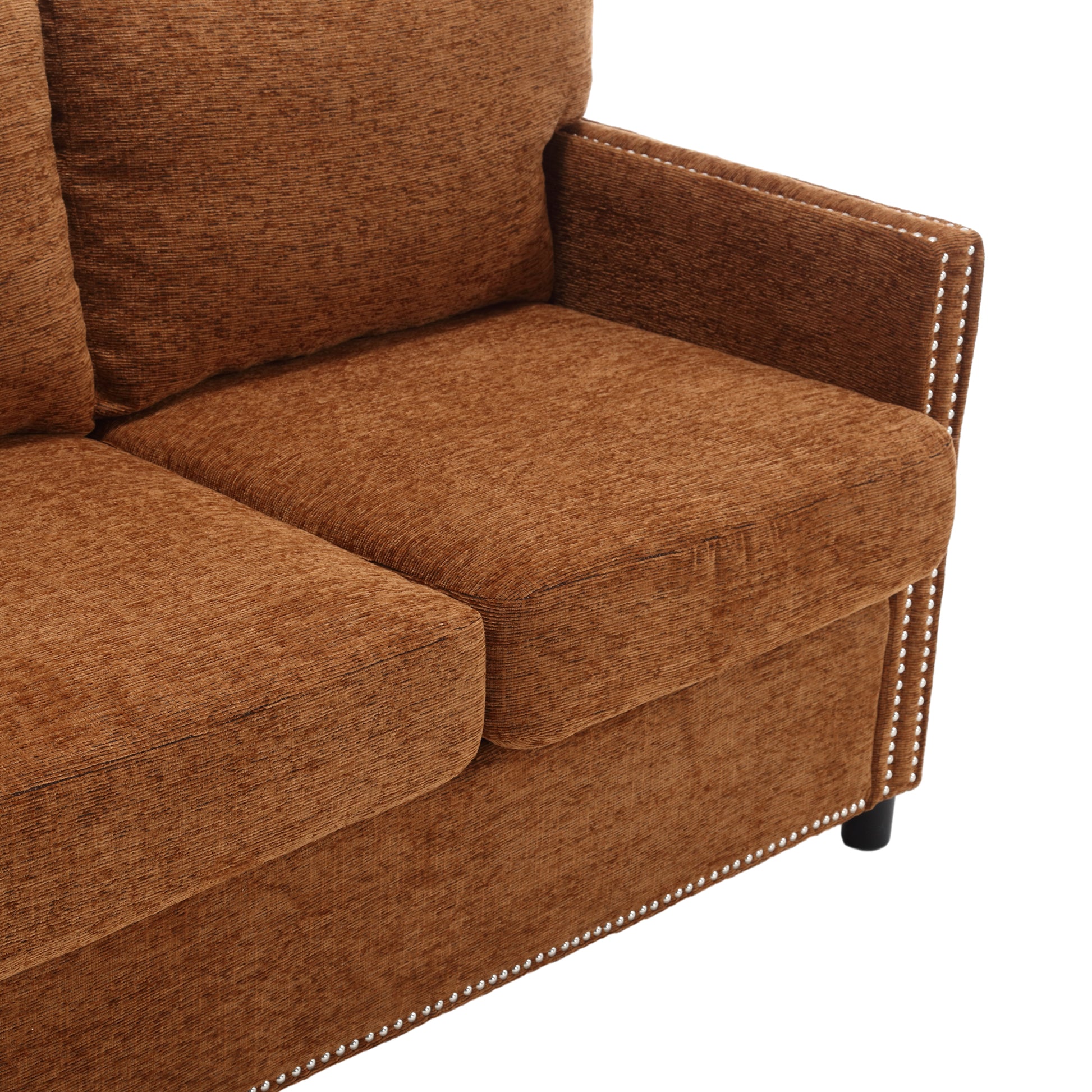 United Modern Chenille Fabric Loveseat, 2 Seat Upholstered Loveseat Sofa Modern Couch Brown Chenille 2 Seat
