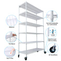 6 Tier 6000Lbs Capacity Nsf Metal Shelf Wire Shelving Unit, Heavy Duty Adjustable Storage Rack With Wheels & Shelf Liners For Commercial Grade Utility Steel Storage Rack, White 82