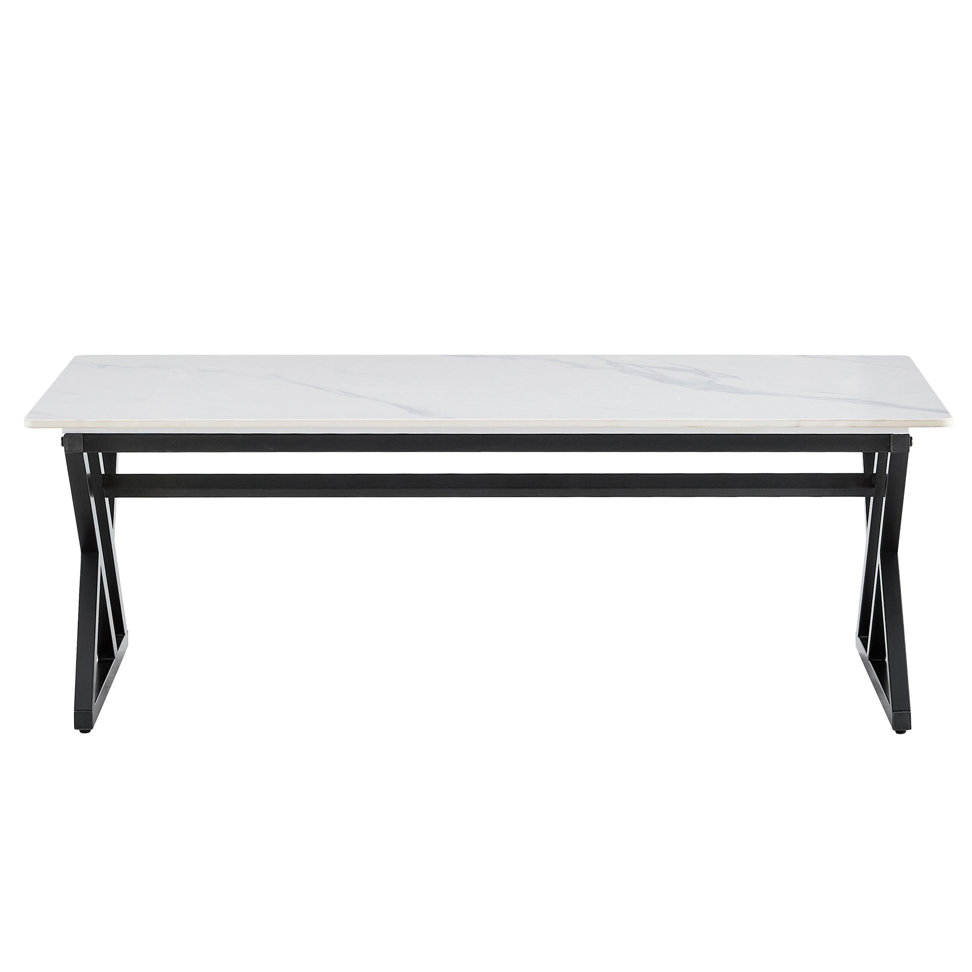 A Modern Minimalist Style White Marble Patterned Coffee Table With Black Metal Legs. Computer Desk. Game Table. Tea Table. Ct Xx White Black Sintered Stone