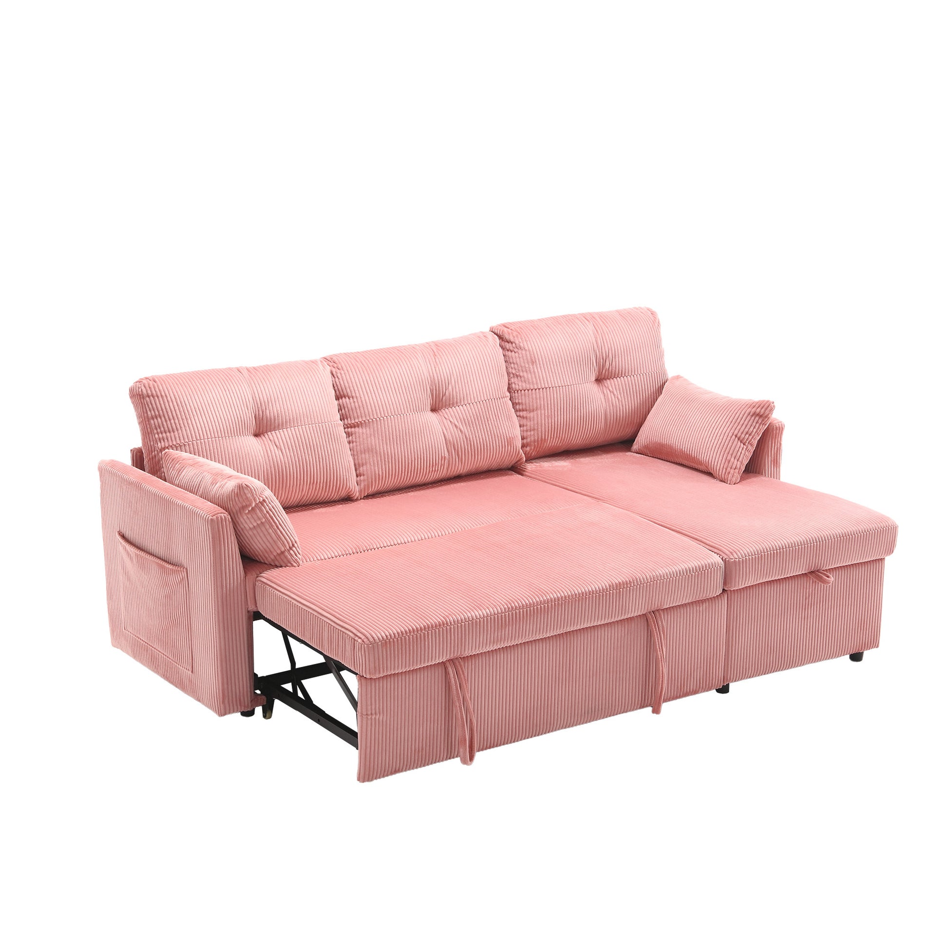 United We Win Furniture, Modular L Shaped Sofa, Modular Long Sofa With Reversible Chaise Lounge, Sofa Bed, Sleeper Sofa, Modular Sofa Combination With Storage Seats. Pink Velvet 3 Seat