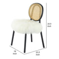 Ada 24 Inch Dining Chair, Cane Rattan Back, Fur Seat, Set Of 2, Black Black White Wood
