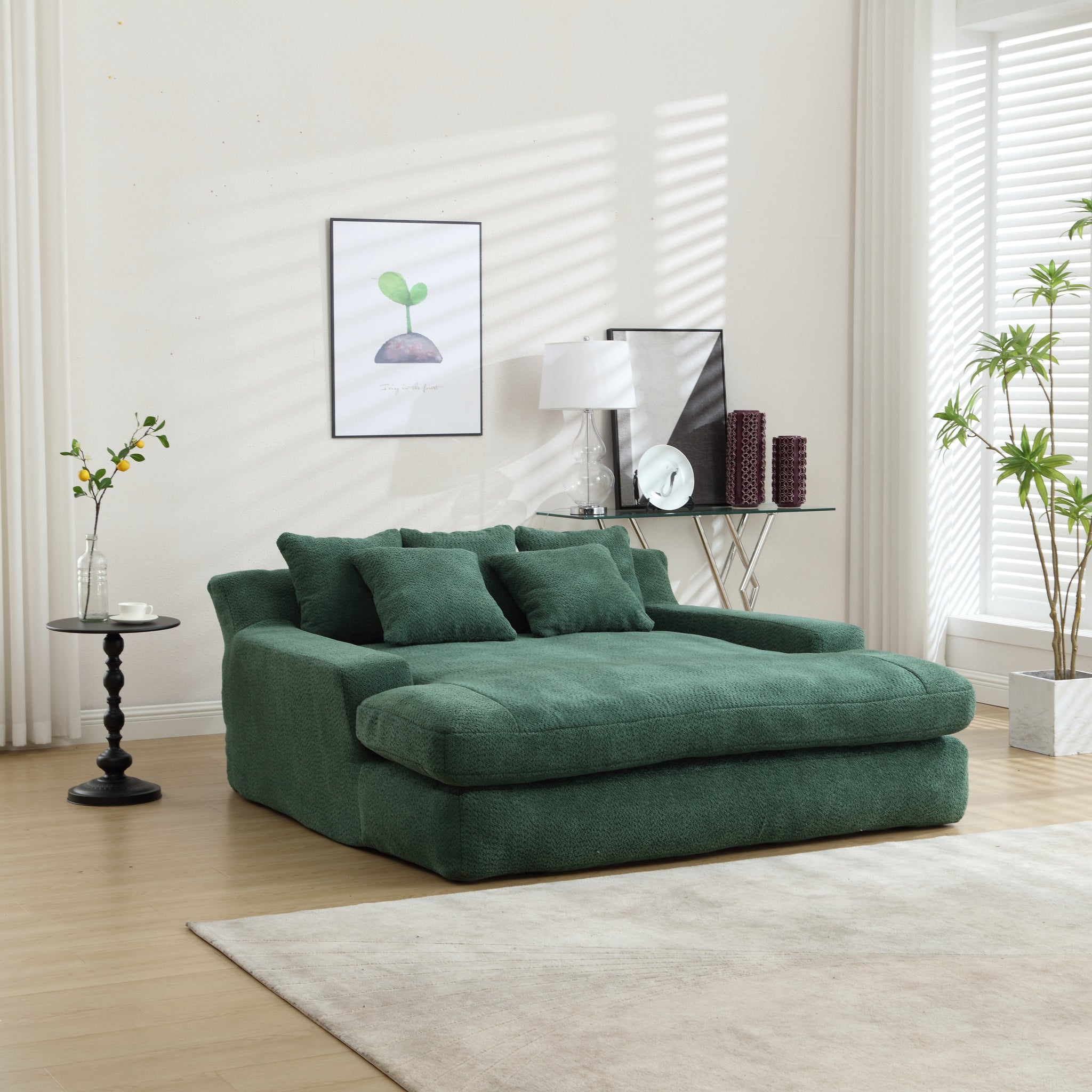 Coolmore Chenille 2 Seater Lazy Sofa With 5 Back Pillows,Comfy Sofa Deep Seat Couch For Living Room,Club Emerald Emerald Chenille 2 Seat