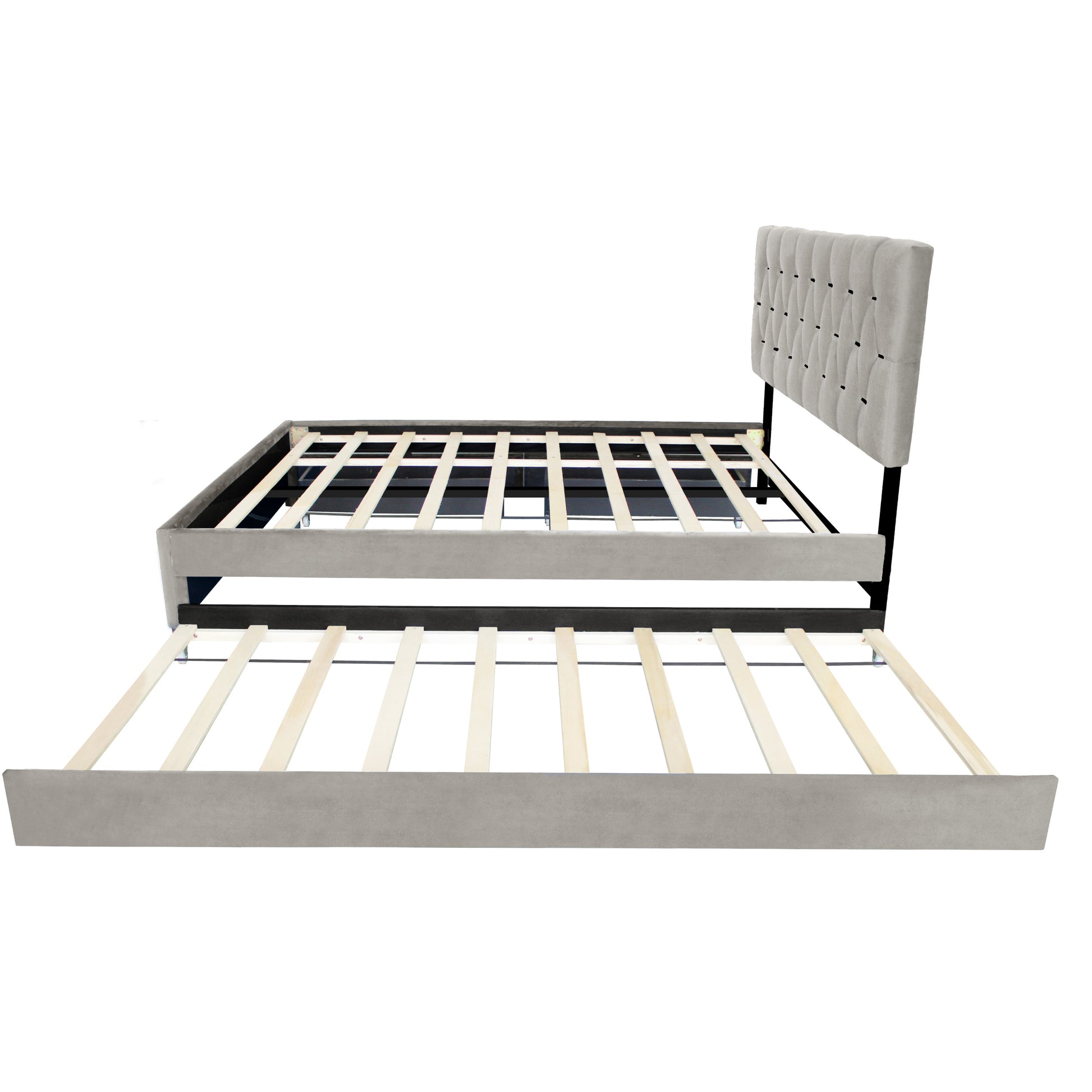 Gray Queen Size Trundle Pull Out Drawers Storage Upholstered Bed Modern Design No Box Spring Required Box Spring Not Required Queen Gray Wood Espresso Bedroom American Design,Casual,Contemporary,Modern Rubberwood Trundle Bed Included Fiber Foam And