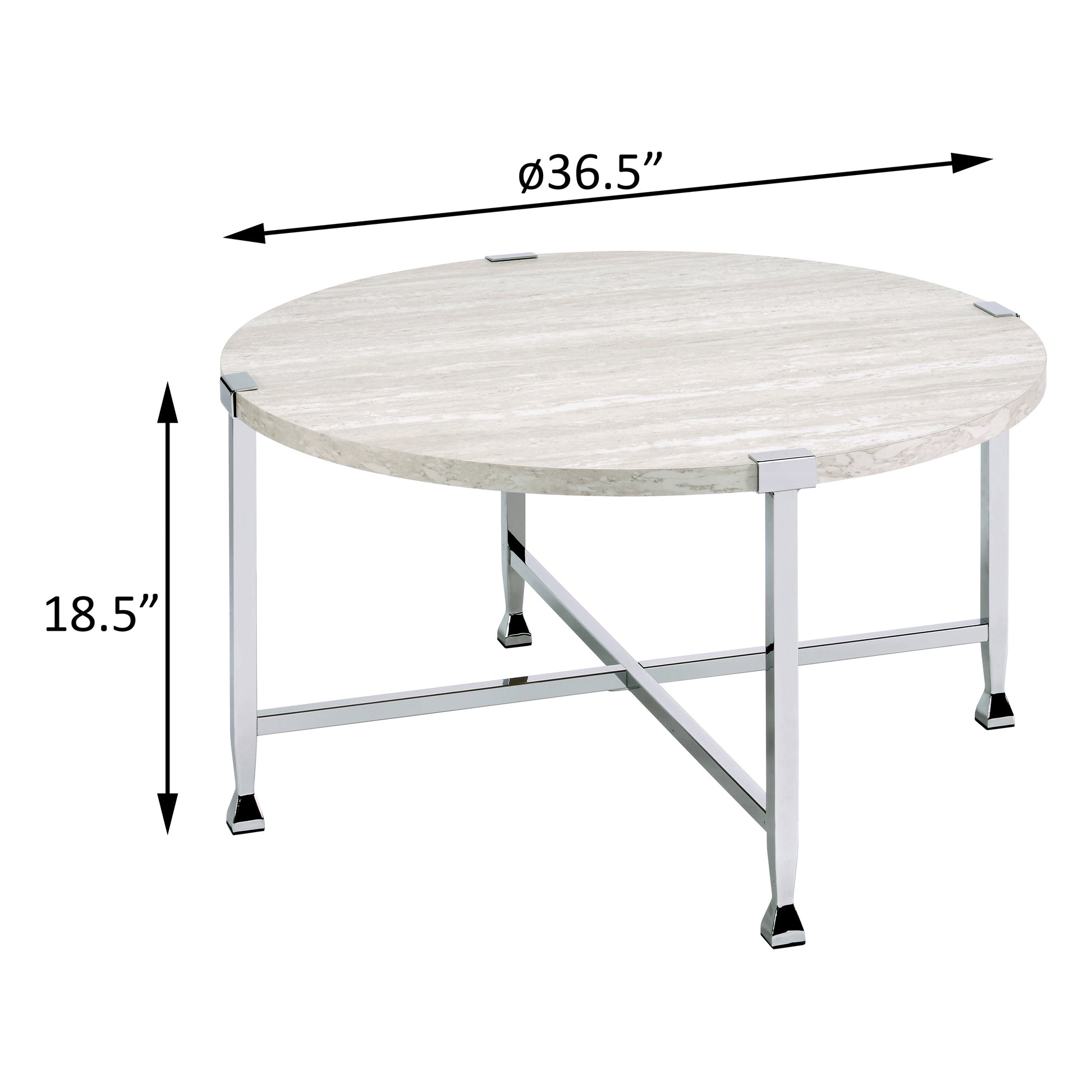 White Oak And Chrome Round Coffee Table Oak Silver Primary Living Space Industrial Round Wood Metal