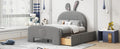 Full Size Velvet Platform Bed With Rabbit Shaped Headboard, With Drawers, With Bed End Storage Pocket, Gray Full Gray Plywood