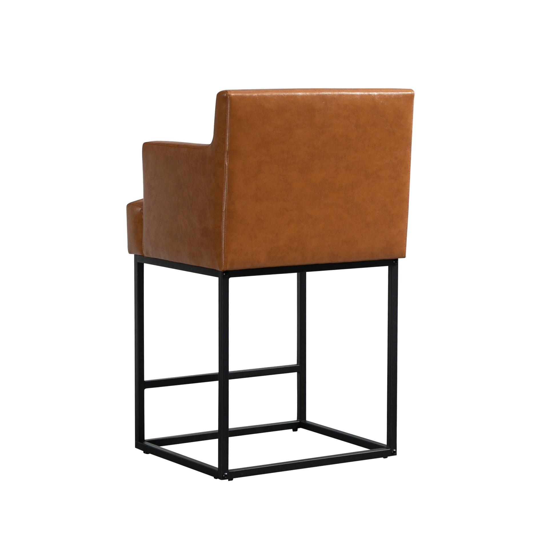 Coolmore Counter Height Bar Stools Set Of 2, Modern Barrel Bar Stool With Backrest And Arms, Black Metal Frames, Upholstered Bar Stools For Kitchen Island, Pub, Club Light Brown Foam Pu Leather