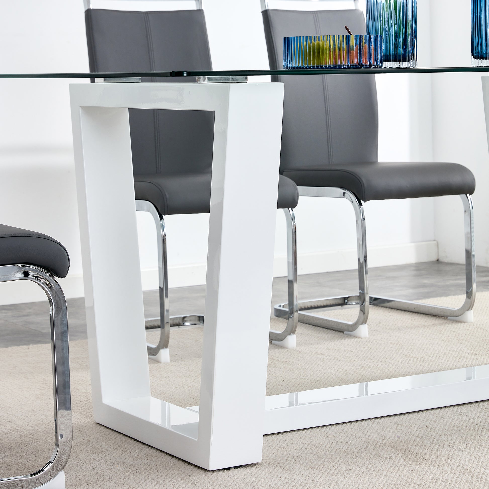 Glass Dining Table Large Modern Minimalist Rectangular For 6 8 With 0.4" Tempered Glass Tabletop And White Mdf Trapezoid Bracket,For Kitchen Dining Living Meeting Room Banquet Hall F 1550 Transparent Mdf Glass