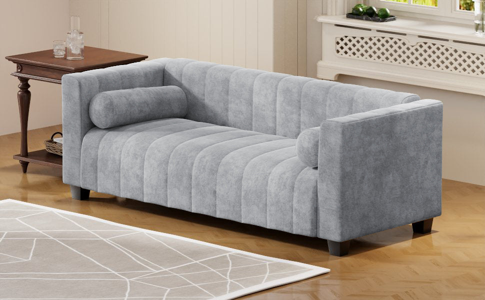 78.7''Upholstered Sofa For Living Room, Bedroom, Salon, Simplified Style Light Gray Polyester 3 Seat