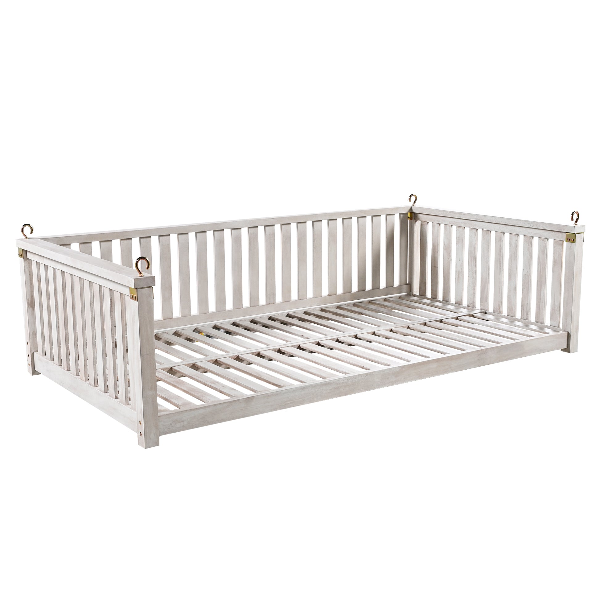 Patio Minimalist Twin Size Garden Swing Bed Wood Porch Swing With Ropes For Backyard, Safe Sloped Design, White White Weather Resistant Frame Garden & Outdoor Minimalist 2 Person Seating Group