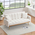 69 Inch Beige Sofa Bed With Adjustable Sofa Teddy Fleece 2 Throw Pillows Beige Fabric 2 Seat