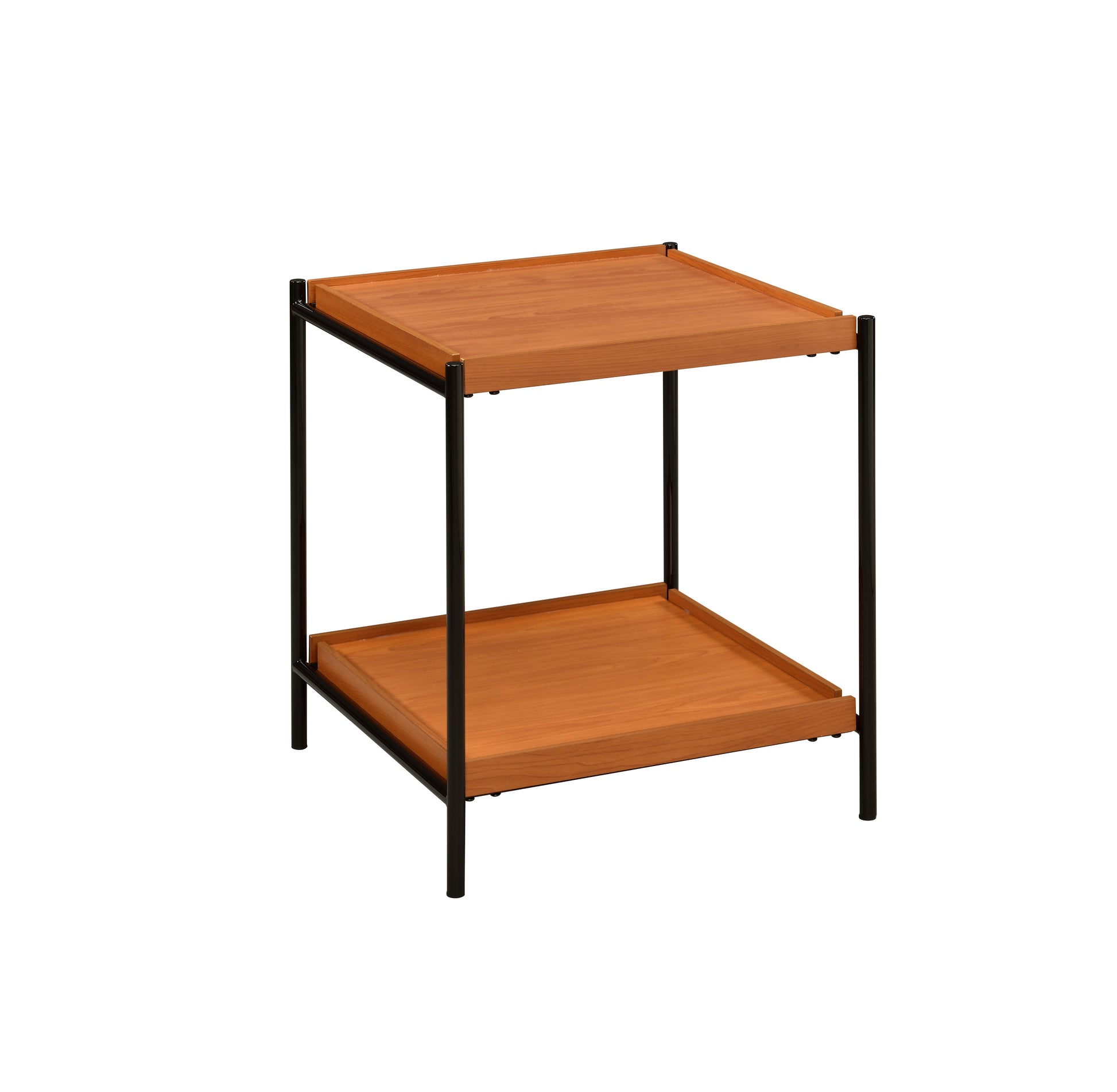 Honey Oak And Black End Table With Shelf Honey Primary Living Space Shelves Square Wood Metal