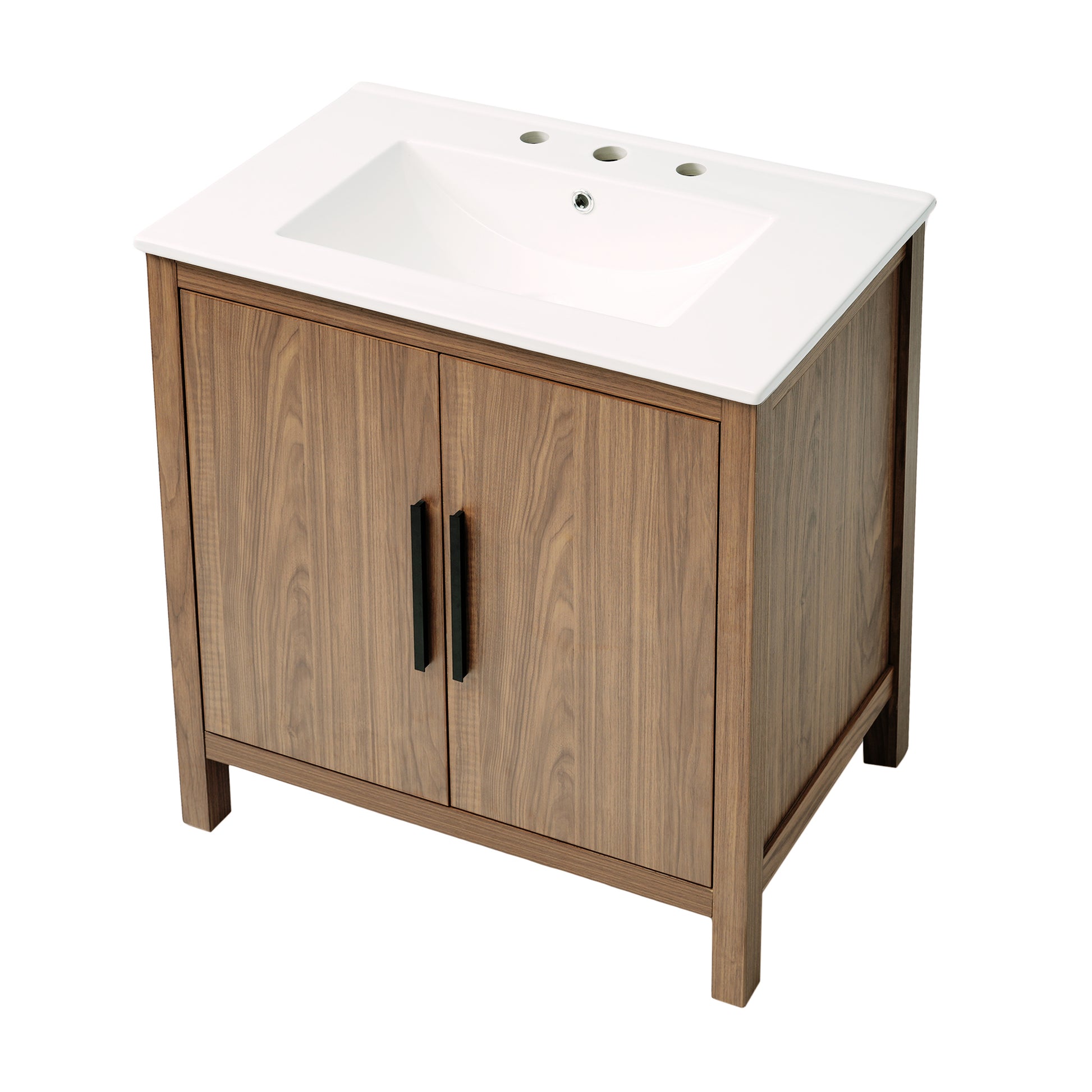 30" Wood Color Bathroom Vanity With Single Sink, Combination Under Counter Sink, Bathroom Storage Cabinet With Soft Closing Door, Multi Function Storage, Solid Wood Frame Wood Bathroom Solid Wood Mdf