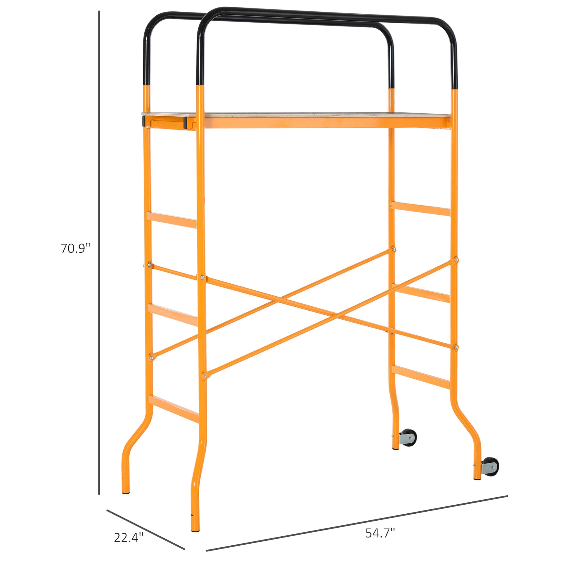 Homcom 4 Step Steel 4.6 X 2 X 6 Ft. Scaffold 2 Wheels Free Moving For Indoor & Outdoor Decoration Anti Skid, 440 Pound Capacity Black Steel
