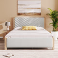 Modern Mid Century Queen Upholstered Platform Bed Frame With Tufted Headboard And Solid Wood Legs,No Box Spring Needed,Beige Box Spring Not Required Queen Beige Wood Bedroom Mid Century Modern,Modern Bed Frame Linen Wood