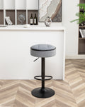 Round Storage Bar Stool Set Of 2, Grey Linen Height Adjustable Barstool, 360 Counter Height Swivel Stool, Armless Bar Chair With Metal Frame For Kitchen Counter Dining Living Room Grey Set Of 2 Foam Linen