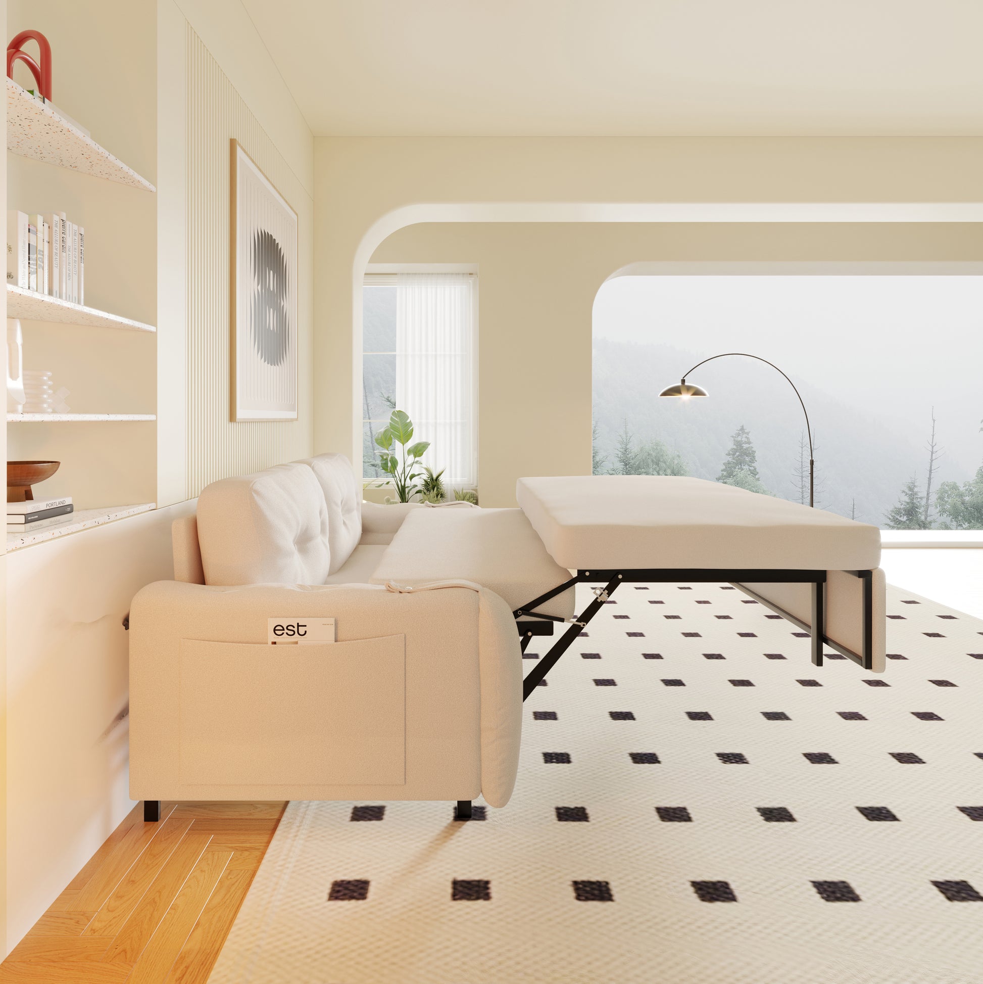 66.2" Queen Pull Out Sofa Bed, Hydraulic System Convertible Sleeper Sofa With Storage And 2 Soft Pillows, Tufted Button Upholstered Couch,Multi Functional Velvet Loveseat Bed,Beige Beige Velvet 2 Seat