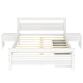 Full Size Wooden Platform Bed With 2 Storage Drawers And 2 Bedside Tables, White Full White Pine