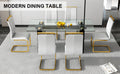 Table And Chair Set, Large Modern Minimalist Rectangular Glass Table, Can Accommodate 6 8 People, Equipped With Tempered Glass Tabletop And Large Mdf Table Legs, Comfortable And Minimalist Chairs. Transparent Mdf Glass
