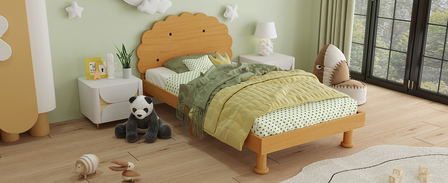 Kids Cookie Shaped Bed Frame For Boys & Girls,Twin Size Platform Bed, Walnut Box Spring Not Required Twin Walnut Wood Bedroom Contemporary,Cute,Modern Bed Frame Wood