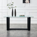 Seating 6 8 People, This Modern, Minimalist Rectangular Dining Table Features A Tempered Glass Top And A Sleek Black Mdf Stand. Suitable For Kitchen, Dining Room, Living Room, Meeting Room Transparent Mdf Glass