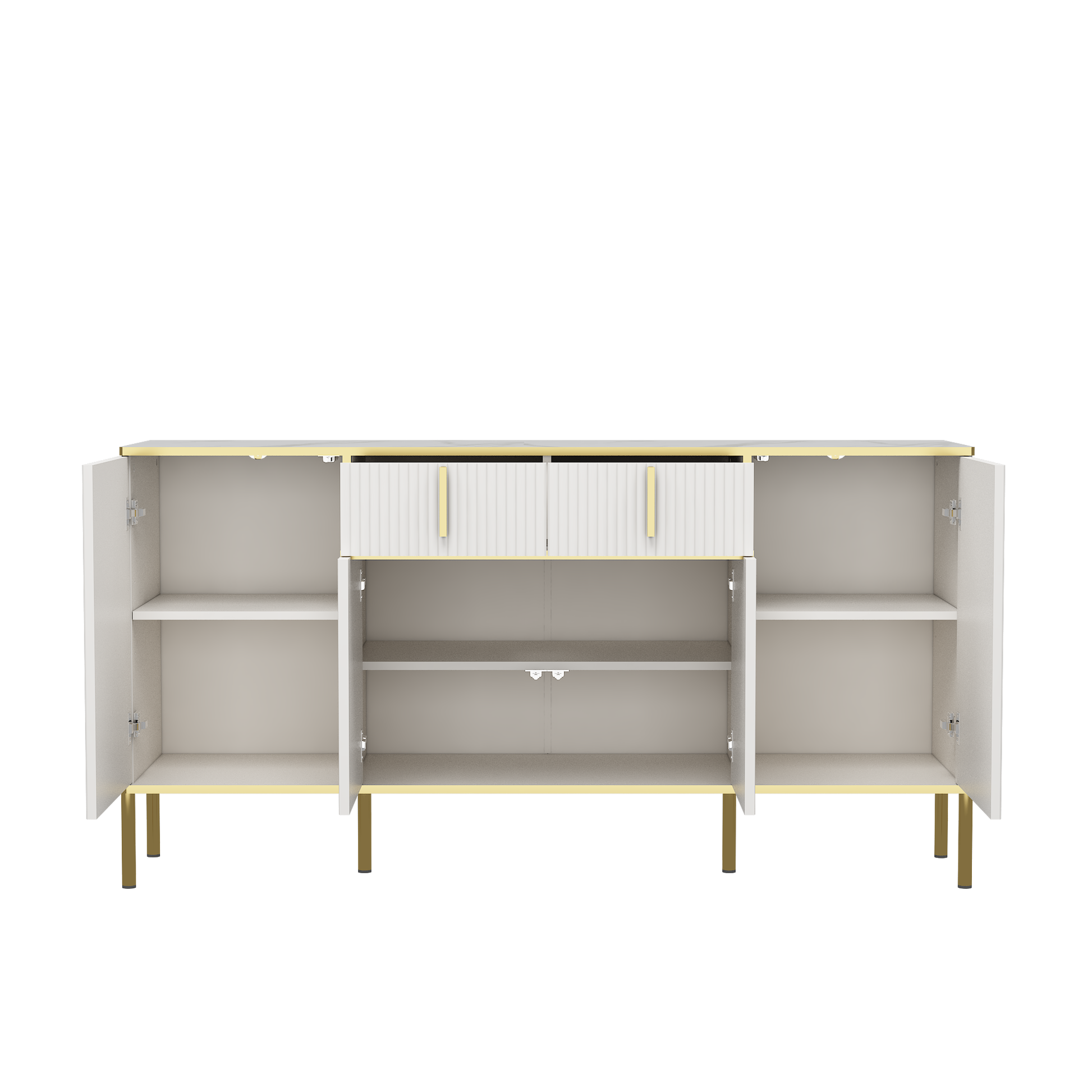 Four Doors And Two Drawers,Modern Sideboard Buffet Cabinet Storage Cabinet For Living Room,Kitchen,Dining Room,Hallway,White White White Dining Room Modern Drawers Included Mdf,Particle Board
