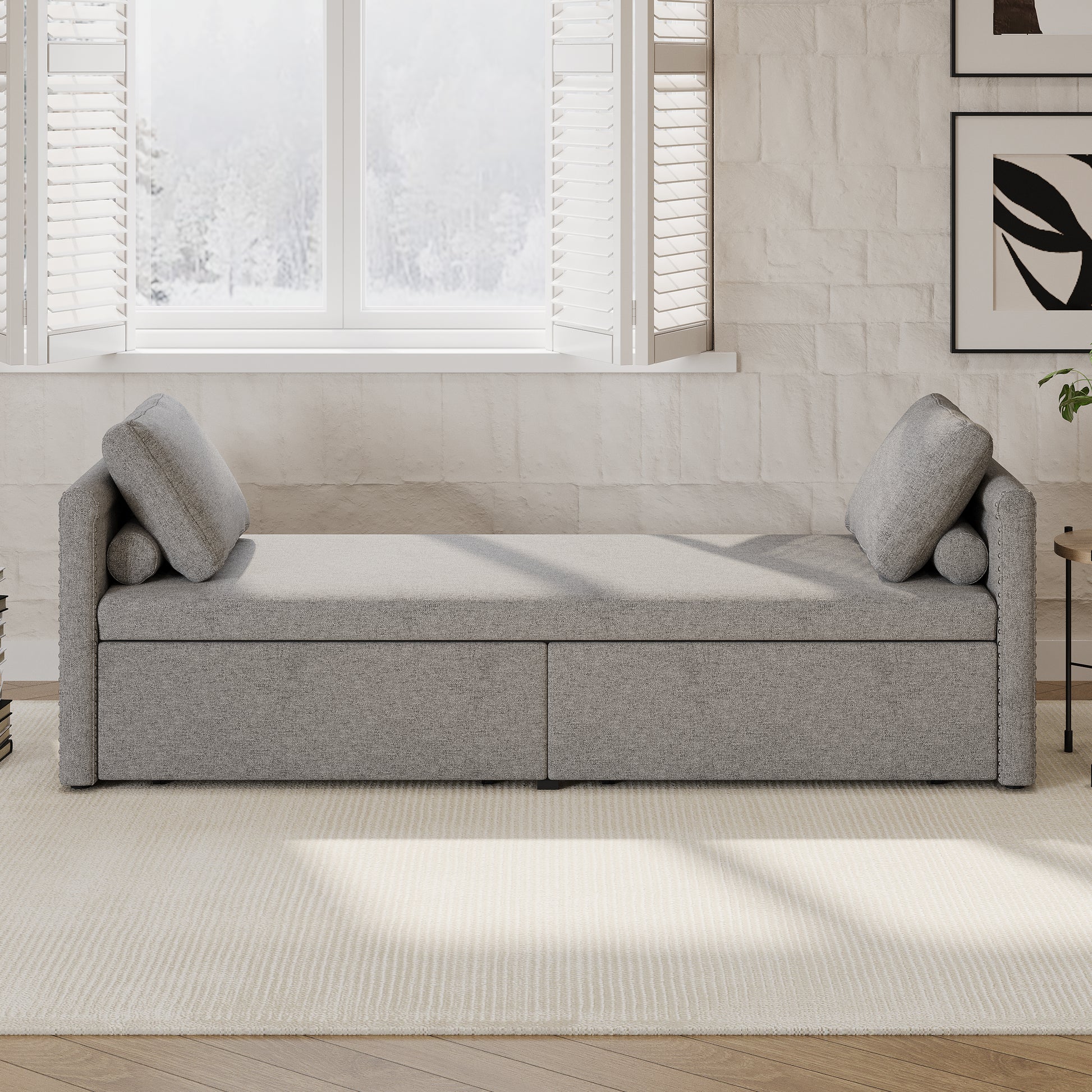 Modern Upholstered Chaise Lounger Daybed Small Single Daybed With 2 Drawers, No Mattress Needed, Perfect For Living Rooms & Home Office, Linen Fabric, Gray Gray Linen
