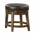 Round Swivel Stools Set Of 2, Brown Faux Leather 360 Degree Swivel Seat Trim Solid Wood Frame Brown Finish Transitional Style Furniture Brown Dining Room Round Solid Wood