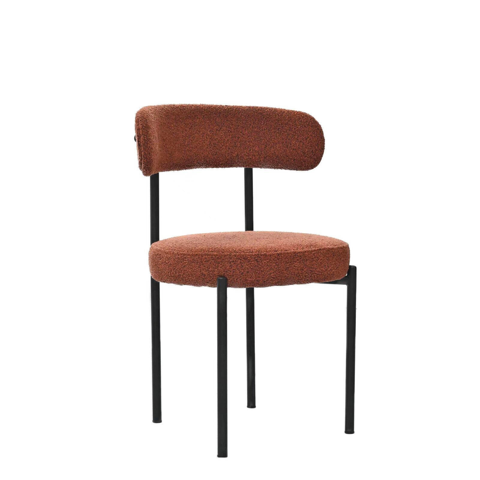 Brown Boucle Dining Chairs Set Of 2,Mid Century Modern Curved Backrest Chair,Round Upholstered Kitchen Chairs Metal Brown Dining Room Modern Banquet Chair Tufted Back Velvet