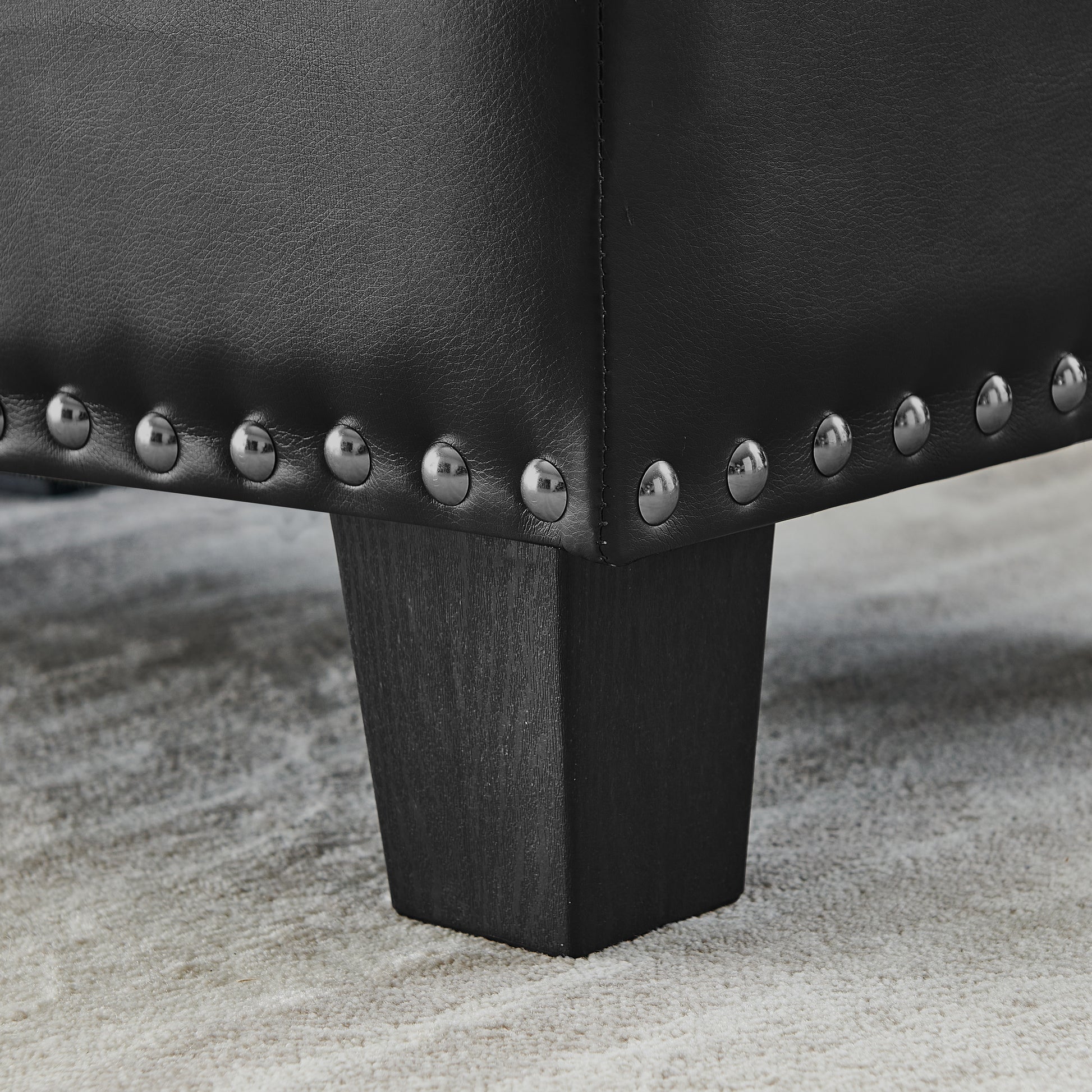 Sectional 3 Seaters Sofareversible Recliner, Storage Pad And Wood Grain Cup Holder, Non Slip Leg, Pu, Black Black Pu 3 Seat