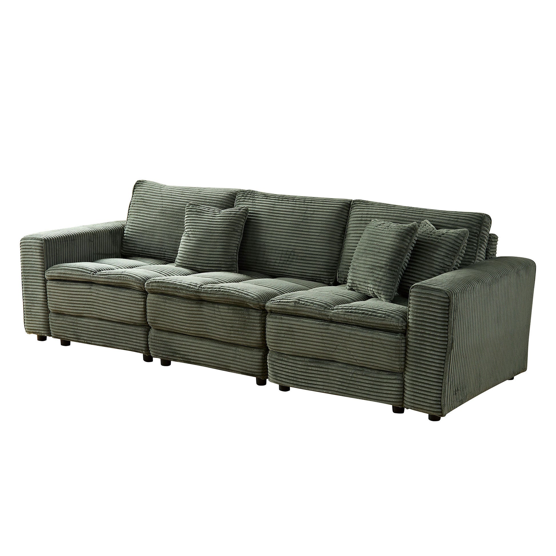 4 Seats Complimentary 2 Pillows ,Oversized Sectional Sofa,L Shaped Corner Couch With Detachable Seat & Back Cushion, Corduroy Upholstery Convertible Sleeper Sofa&Couch For Living Room Green Fabric 4 Seat