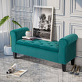Homcom Button Tufted Storage Ottoman Bench, Upholstered Bench With Rolled Armrests For Living Room Or Hallway, Green Green Rubber Wood