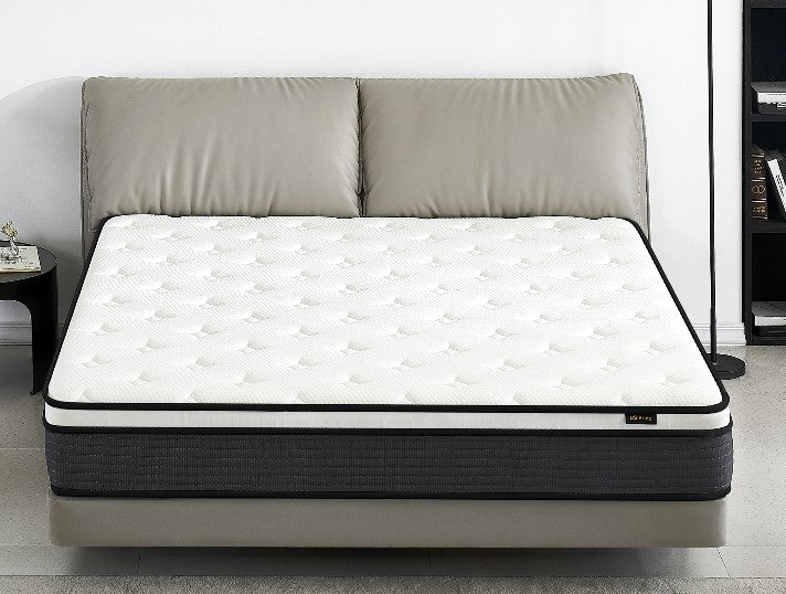 Hybrid 10 Inch Queen Mattress In A Box, Pillow Top Bed Cushion Withand Hypoallergenic Design, Medium Firm For Lumbar Support White Gray Foam Spring Queen