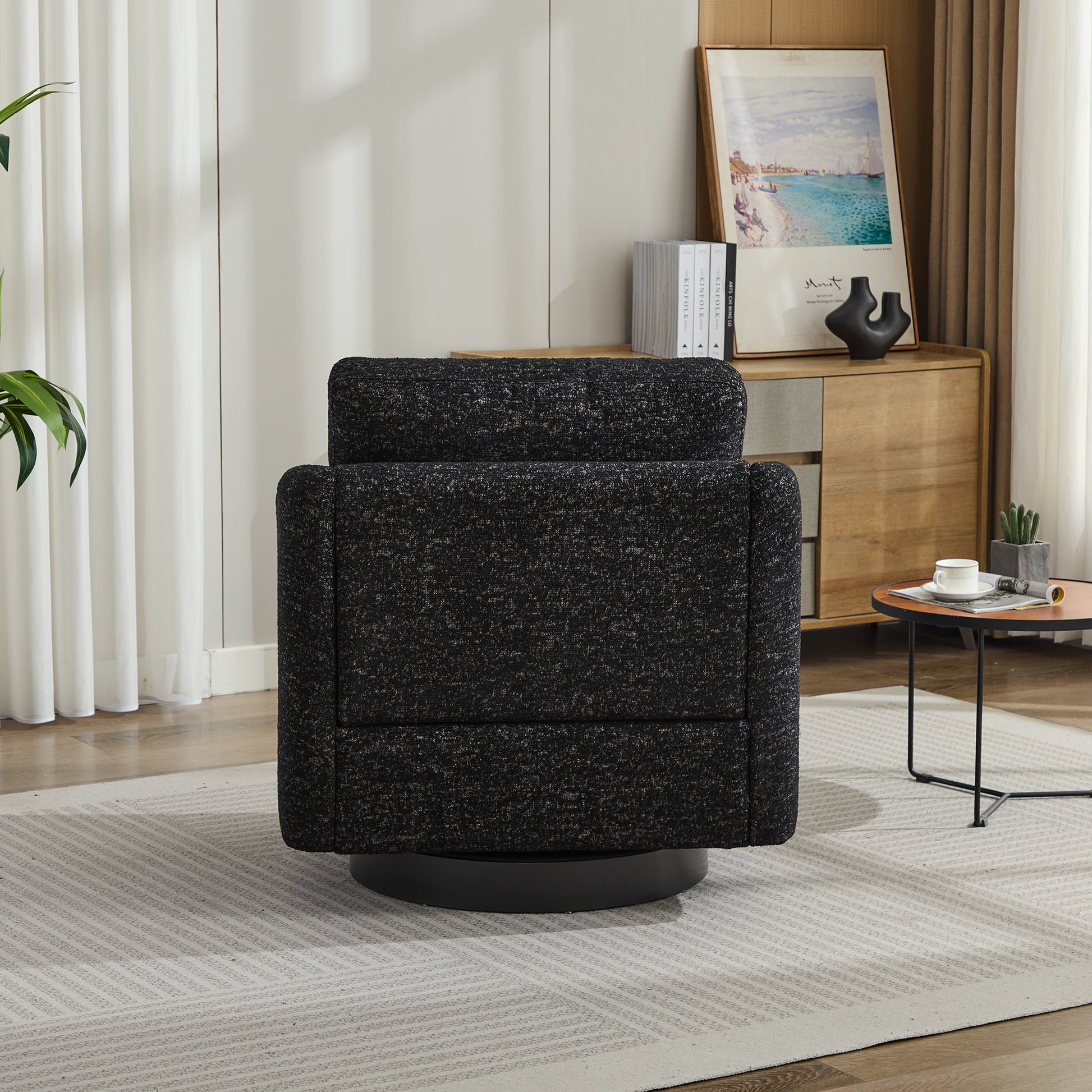 31.5"W Swivel Accent Chair And Comfy Round Accent Single Sofa Chair, 360 Degree Club Chair, Lounge Armchair For Living Room,Bedroom.Nursery.Black Gray Chenille Black Gray Chenille