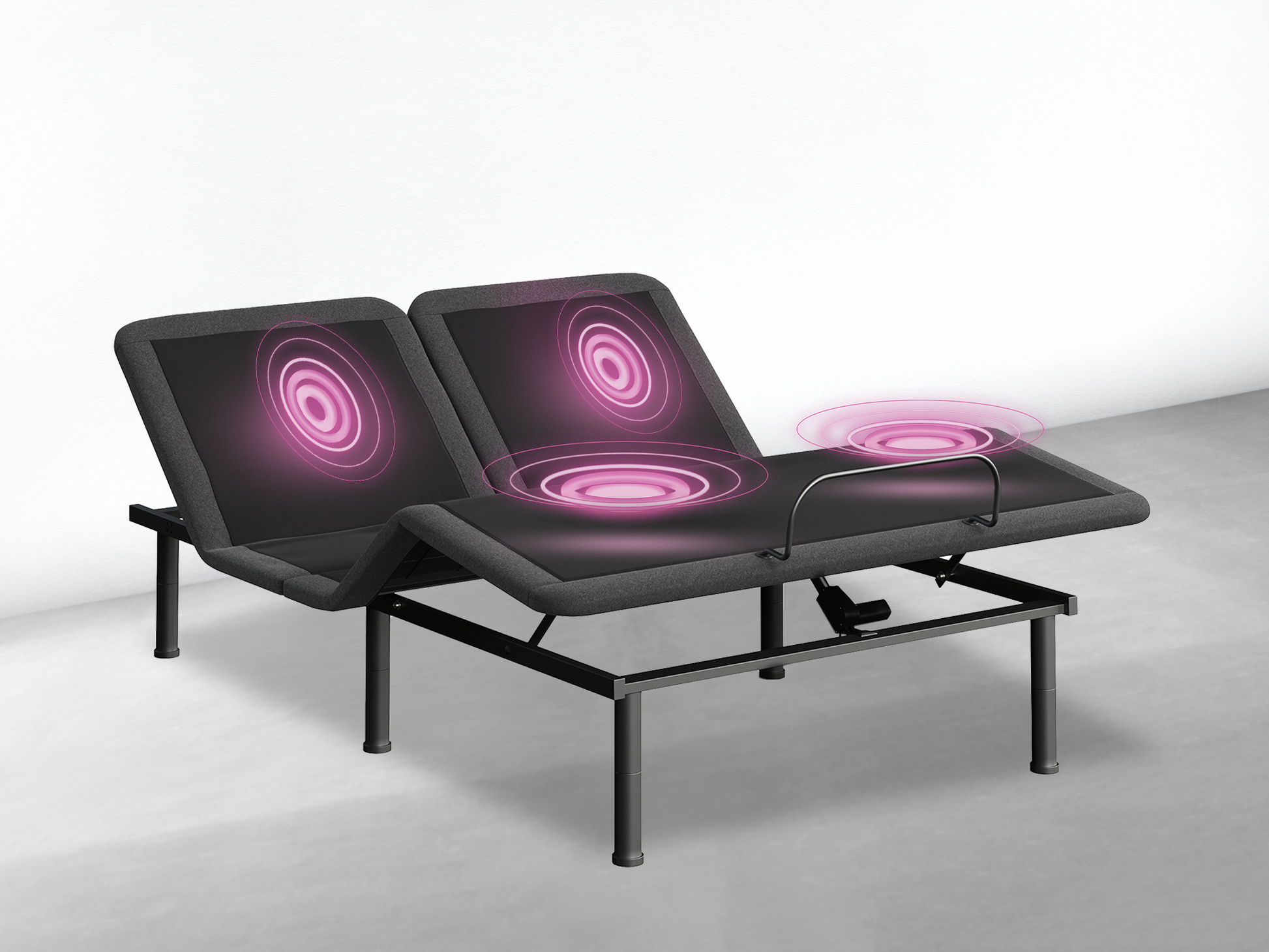 Goodvibesleep Immersive Sound Flex Head Adjustable Base, Queen Size Queen Gray Metal Waterproof Fabric