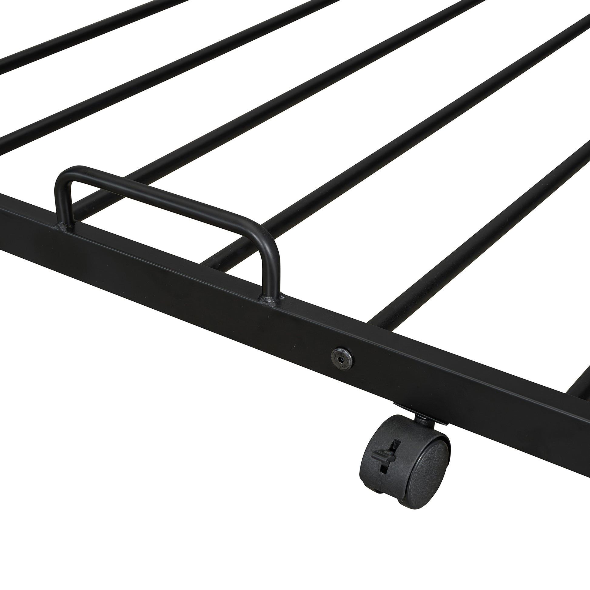 Twin Over Full Metal Bunk Bed With Trundle And Lateral Storage Ladder And Wardrobe, Black Black Metal