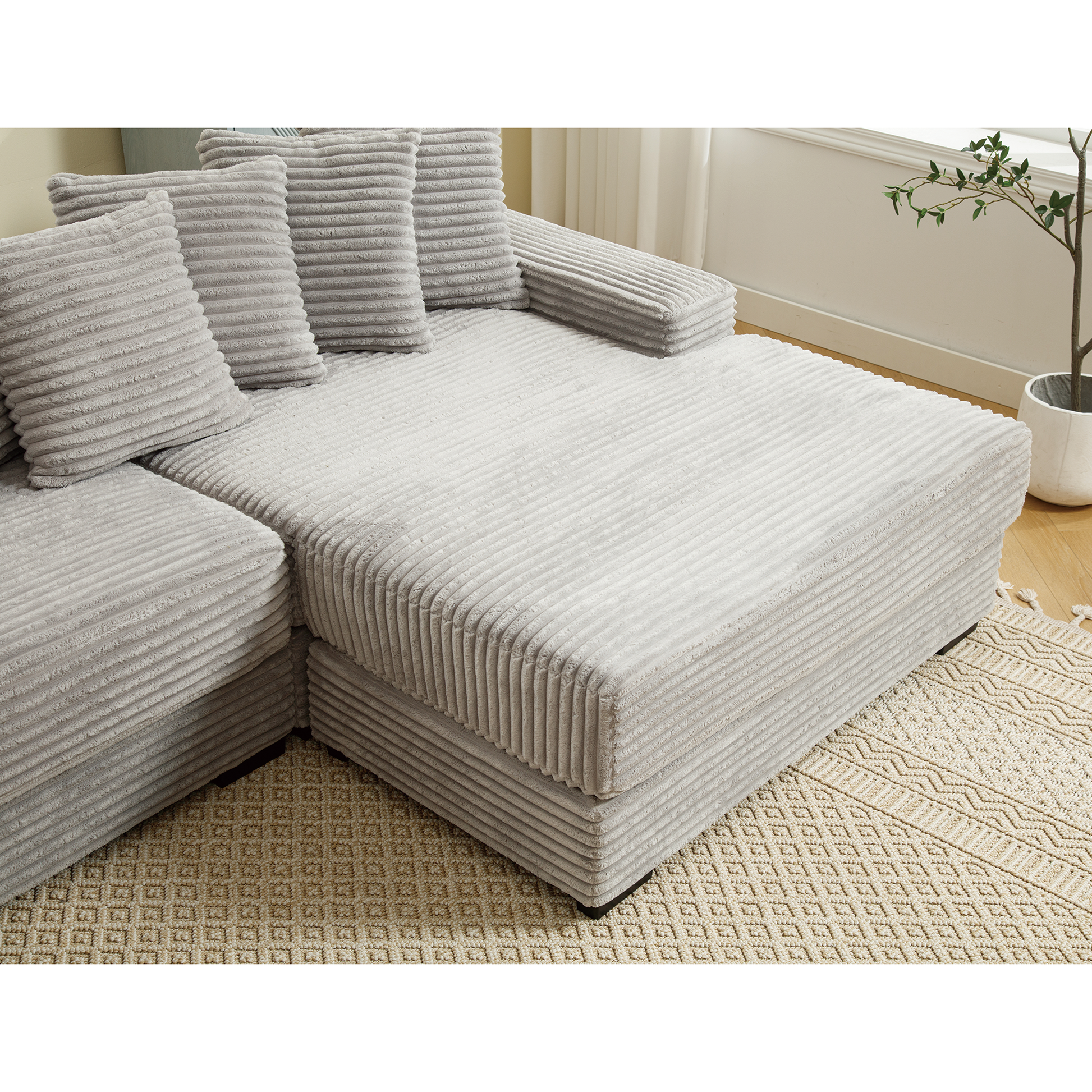 Arrived Oversized Two Piece Couches, L Shaped Sofa, Corduroy, Right Chaise Daybed,With Armrests,Eight Throw Pillows,Corner Sofa,Easy To Assemble, Gray Gray Polyester Wood Primary Living Space Medium Soft Pillow Back Modern Square Arms Wood 3 Seat