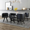Modern 7 Pieces Dining Table Set, Rectangle Dining Table With 6 Chairs For Dining Room, Kitchen Black Pu Leather