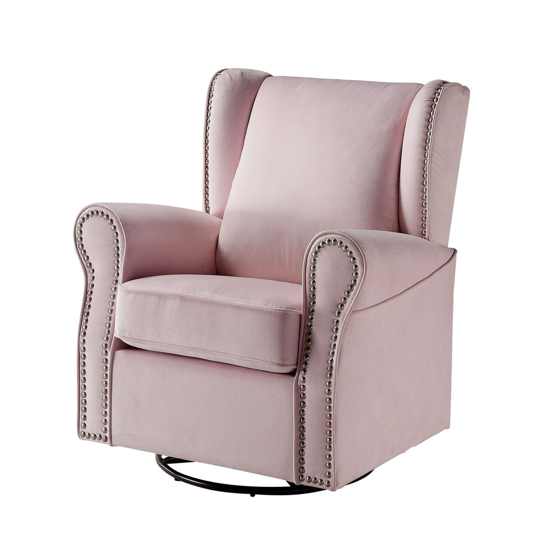 Pink Rolled Arms Swivel Chair With Accent Pink Primary Living Space Pine Wood Fabric
